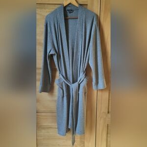 Land's End Men's Grey Long Sleeve Waffle Knit Calf Length Bath Robe | Med 38-40